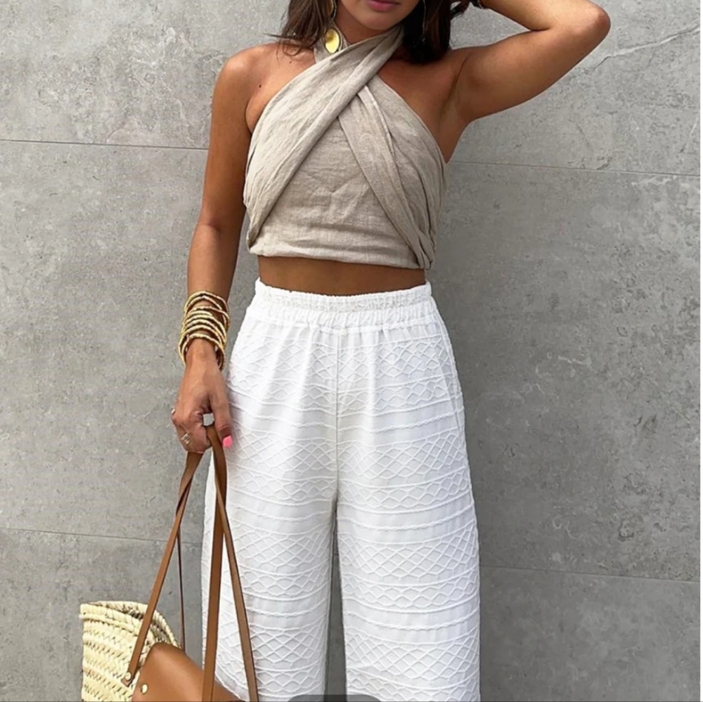 NWT Commense Halter Criss Crop Wrap Front Crop Top Size Medium